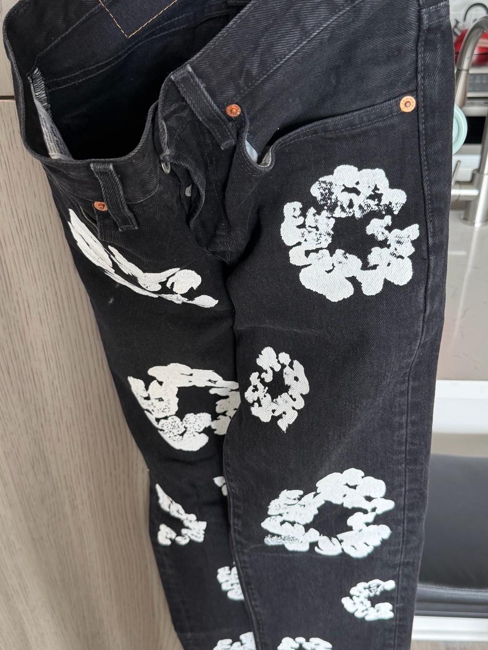 Levi's X Denim Tears Black Slim Jeans with White Paint Detail